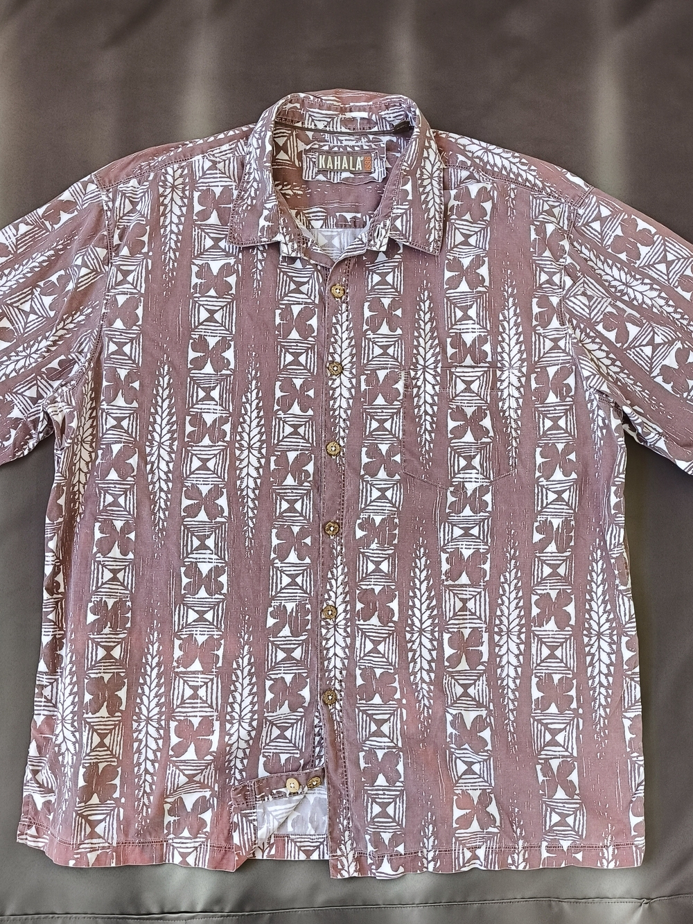 Kahala Hawaiian Short Sleeve Men's Brown Patterned Shirt Size XXL